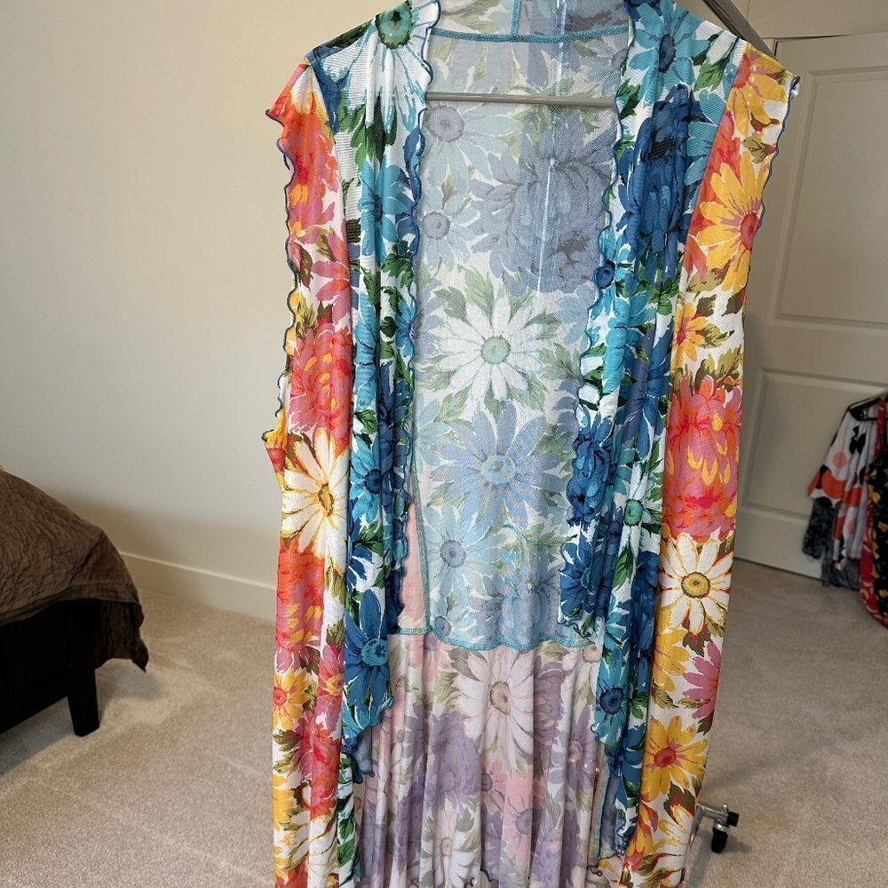 25-💼Adorable Floral Summer Cardigan. Lightweight Polyester Mesh, Ruffled detail - Picture 4 of 12